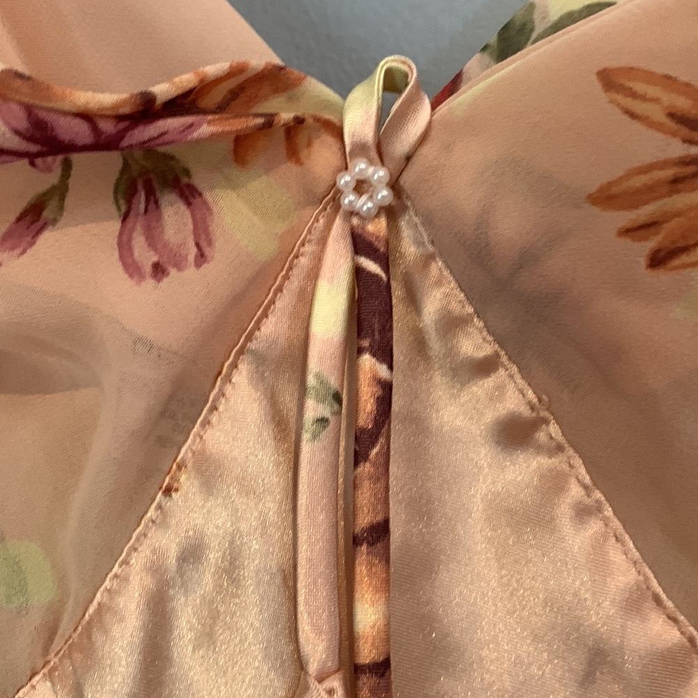 Slip Dress Lingerie Silky Floral Size Large Sexy Evening wear Dainty Pea… - Picture 3 of 10